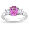 Sterling Silver Created Pink and White Sapphire 3-stone Ring