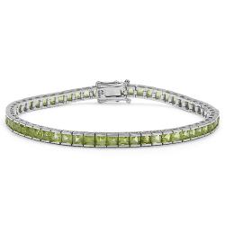 Sterling Silver Square-cut Peridot Line Bracelet