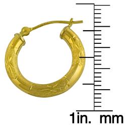 14k Yellow Gold 19-mm Satin/ Polished/ Diamond-cut Hoop Earrings