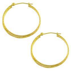 14k Yellow Gold 25-mm Interlocking Diamond-cut Hoop Earrings