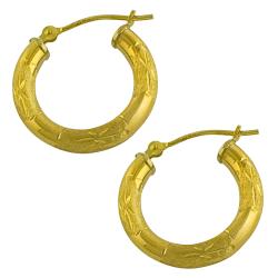 14k Yellow Gold 19-mm Satin/ Polished/ Diamond-cut Hoop Earrings