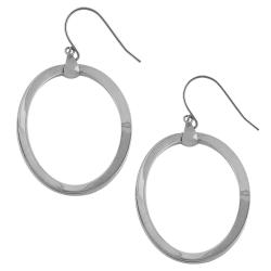 14k White Gold Polished Flat Oval Dangle Earrings