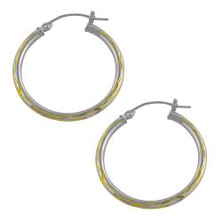 14k Two-tone Gold Diamond-cut Hoop Earrings