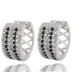 Sterling Silver Sapphire and Diamond Accent Hoop Earrings