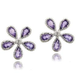 Sterling Silver Amethyst and Diamond Accent Earrings 
