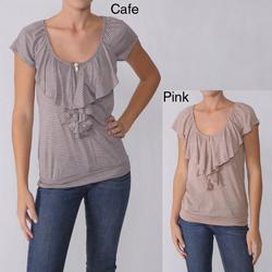 Self Esteem Junior's Ruffled Zipper Striped Top