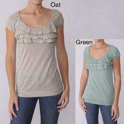 Self Esteem Junior's Ruffled Scoop Neck Striped Top