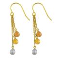 14k Three-color Gold Polished Teardrops Dangle Earrings