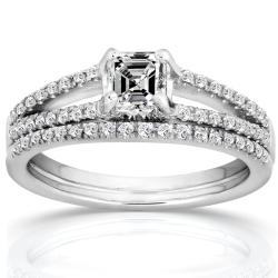 14k White Gold 7/8ct TDW Certified Diamond Bridal Ring Set (G, VS1)