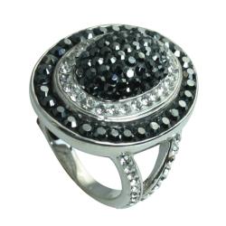 Sterling Silver Black and Clear Crystal Ring