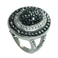 Sterling Silver Black and Clear Crystal Ring