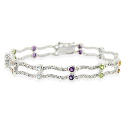 Glitzy Rocks Sterling Silver Multi-gemstone Diamond Accent Wave Bracelet