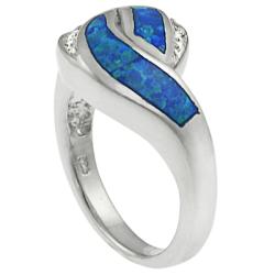 Tressa Sterling Silver Created Blue Opal and CZ Ring