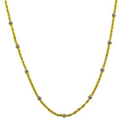 14k White Gold Beads on Yellow Gold Rope Chain Station Necklace