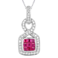 10k White Gold Ruby and 1/5ct TDW Diamond Necklace (I-J, I2)