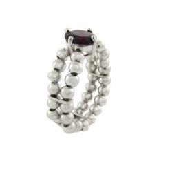 Sterling Silver Garnet Beaded Stretch Ring