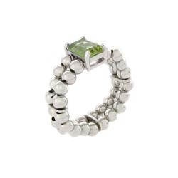 Sterling Silver Emerald-cut Peridot Beaded Stretch Ring