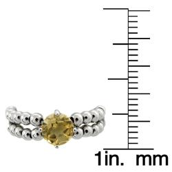 Sterling Silver Citrine Beaded Stretch Ring