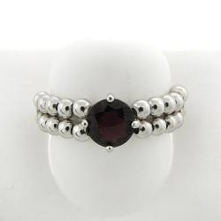 Sterling Silver Garnet Beaded Stretch Ring