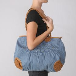 Adi Designs Women's Leather Accent Denim Tote Bag
