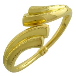 18k Yellow Gold over Silver Hinged Crossover Bangle