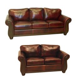 Conrad Wine Italian Leather Sofa and Loveseat