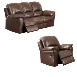 Carnegie Cocoa Italian Leather Reclining Sofa and Recliner Chair