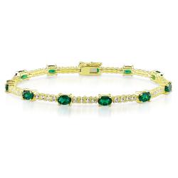 Yellow Silver Created Emerald and White Topaz Bracelet