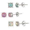 Sterling Silver Multi-colored Created Opal Stud Earring Set