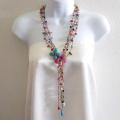 Cotton Butterfly on Flower Gemstones Lariat Wrap Necklace (Thailand)