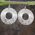 Silverplated Pewter Coarse Brushed Open Circle Dangle Earrings (Turkey)