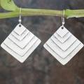 Silverplated Pewter Square Steps Dangle Earrings (Turkey)