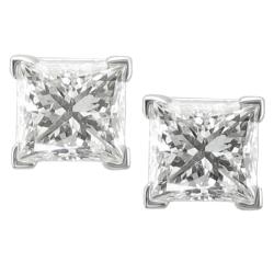 14k White Gold EGL Certified 2ct TDW Diamond Solitaire Stud Earrings (H-I, I1)