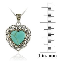 Sterling Silver Turquoise and Marcasite Heart Necklace