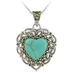 Sterling Silver Turquoise and Marcasite Heart Necklace