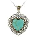 Sterling Silver Turquoise and Marcasite Heart Necklace