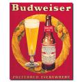 'Budweiser Vintage Ad Bottle & Glass Red' Canvas Art