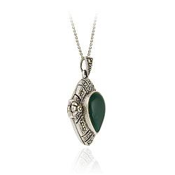 Glitzy Rocks Sterling Silver Marcasite and Agate Locket Necklace