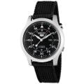 Seiko Men's 'Seiko 5' Black Dial Black Fabric Automatic Watch