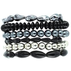 Black and Silvertone Textured Fashion Bracelets