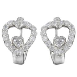 Silvertone Cubic Zirconia Heart Hoop Earrings
