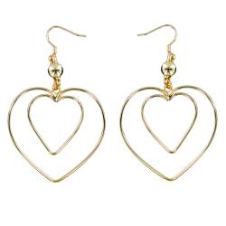 Goldtone 'Heart Within a Heart' Wire Dangle Earrings