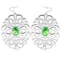 Silvertone Green Stone French Wire Dangle Earrings