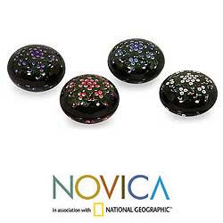 Set of 4 Lacquered Wood 'Summer Phlox' Jewelry Boxes (Thailand)