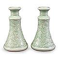 Helpful knowledge on Lightly Used Set of 2 Celadon Ceramic 'Ivy Columns' Candleholders (Thailand)