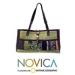 Cotton 'Forest Green' Medium Shoulder Bag (Thailand)