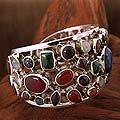 Sterling Silver 'Shimmering Confetti' Gemstone Cuff Bracelet (India)