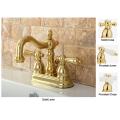 Convenient guidepost on porcelain Handled Heritage Centerset Polished Brass Bathroom Faucet