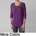 Think Knit Women's Zipper Detail 3/4-sleeve Knit Top