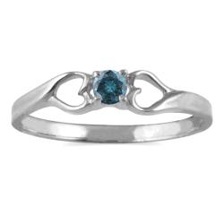 10k White Gold 1/10ct TDW Blue Diamond Promise Ring (Blue, I1-I2)